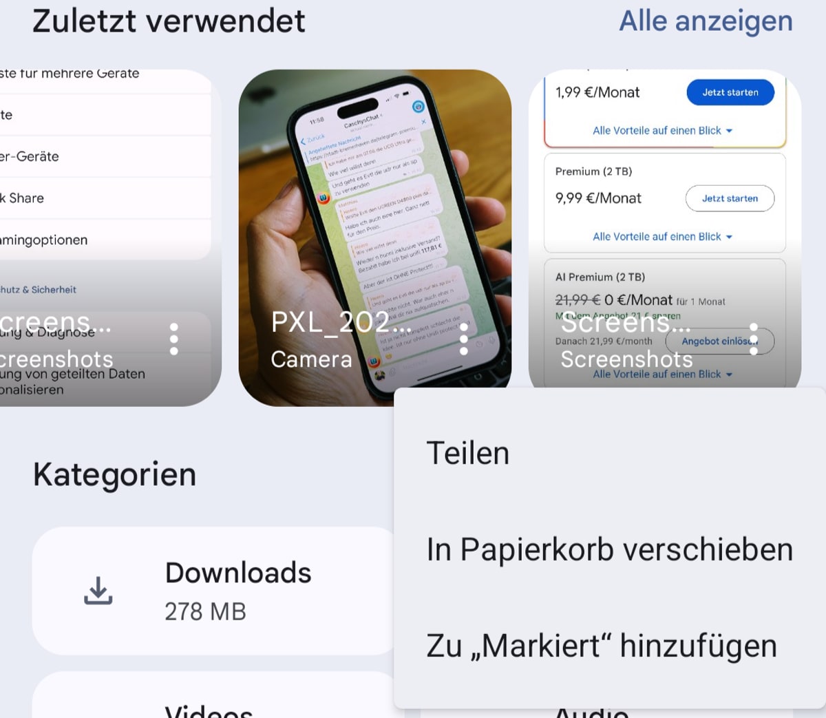 Google Files: Kleine Änderungen bei zuletzt verwendeten Dateien