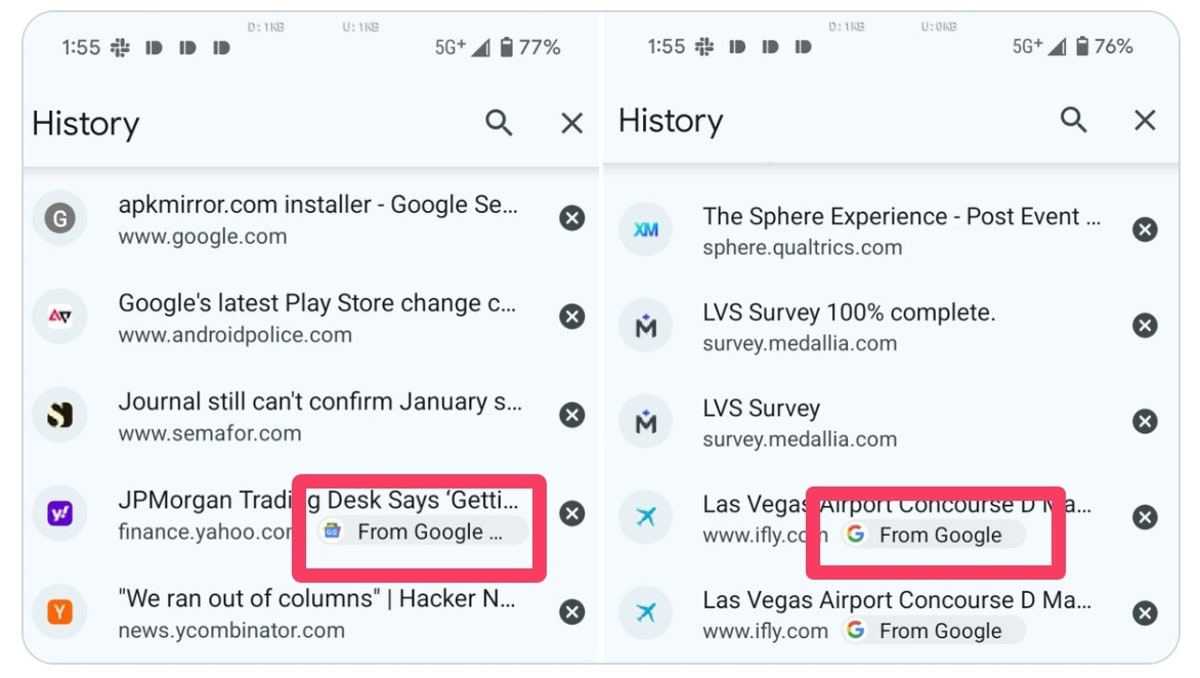 Chrome für Android: Verlauf zeigt benutzte App an