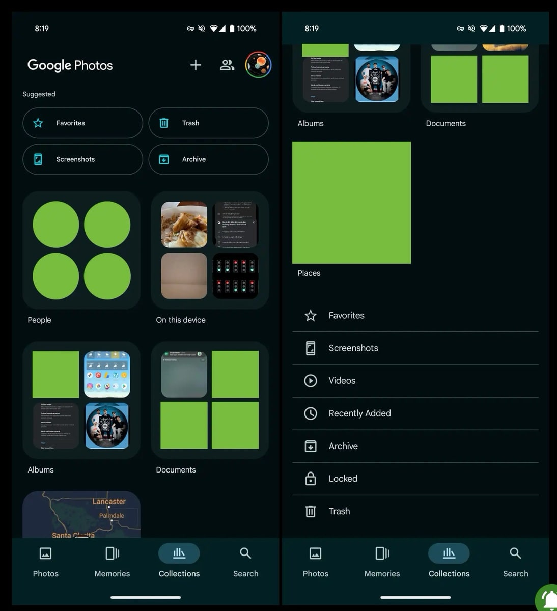Google Fotos: Schaltfläche Galerie wird zu Sammlungen