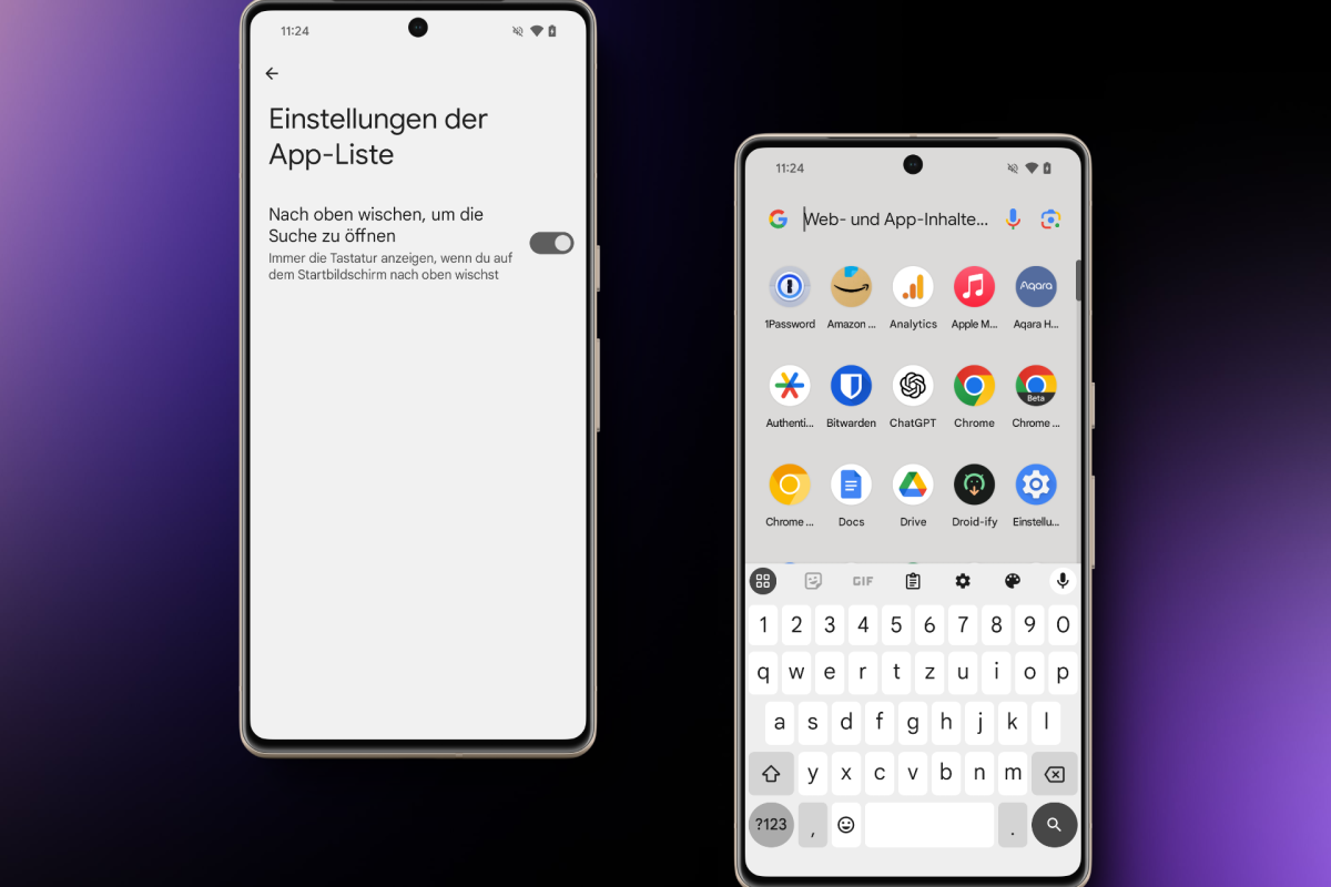 google-pixel:-app-liste-mit-geoffneter-tastatur-starten