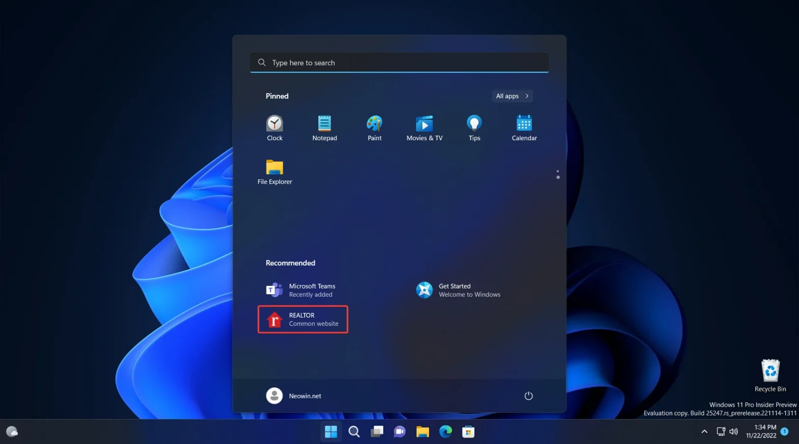 Windows 11 Build 25247 bewirbt Webseiten in Startmenü-Empfehlungen