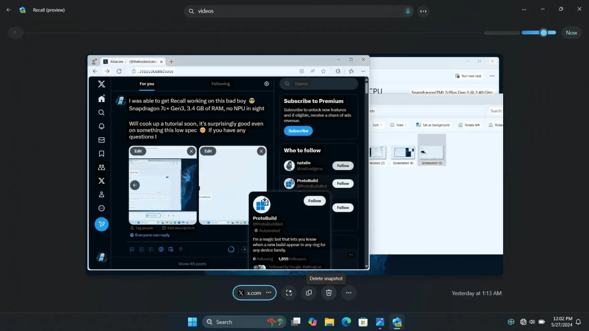 Windows 11 Recall auf Gerät ohne NPU und mit nur 4GB RAM ausgeführt