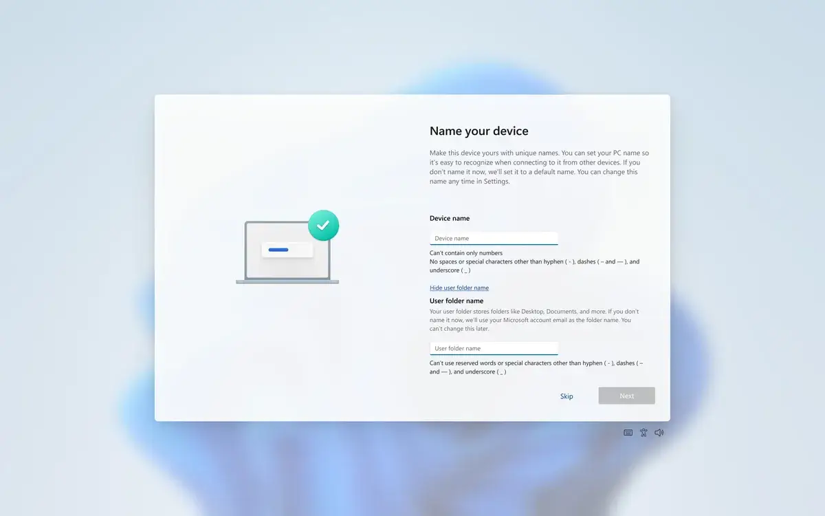 Windows 11 mit Microsoft-Account: Benutzerordner lässt sich während Einrichtung benennen