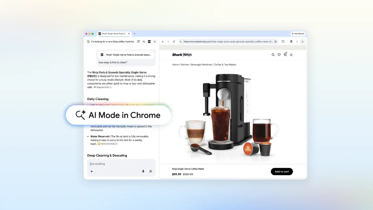 USA: Der KI-Modus von Chrome erhält Side-by-Side-Ansicht und tabübergreifende Suche
